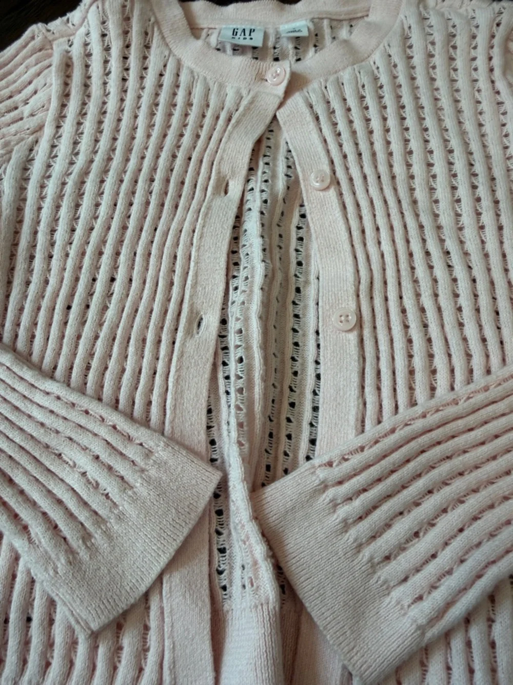 GAP Kids Light Pink Open-Knit Button-Up Cardigan Small 6/7 - C13-025